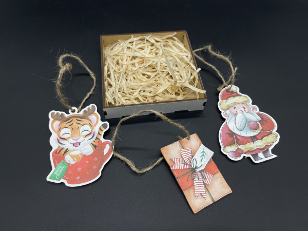 Подарочный набор. Деревянные новогодние игрушки с печатью. 3шт/комплект. 11х11см