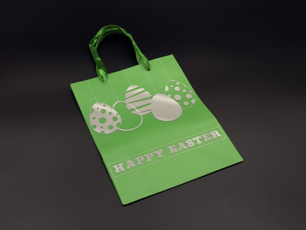 Подарунковий пакет. Колір зелений  "Happy Easter" 18х23х8см