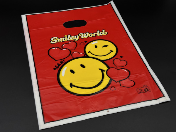 Подарункові поліетиленові пакети 25х35см "Smiley World". Колір червоний.