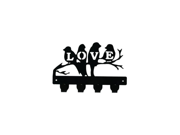 Ключниця настінна металічна 20х13см. Колір "чорний" Love 4 гачки