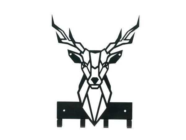 Ключниця настінна металічна 17.5х22.5см. Колір "чорний" олень 4 гачки