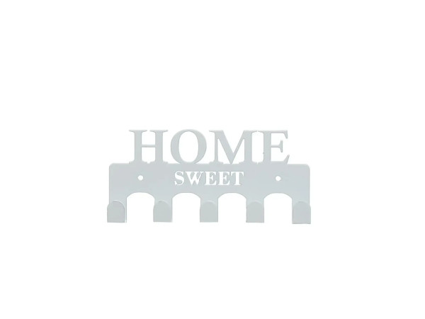 Ключниця настінна металічна 17х8см. Колір "білий" Sweet Home 5 гачків