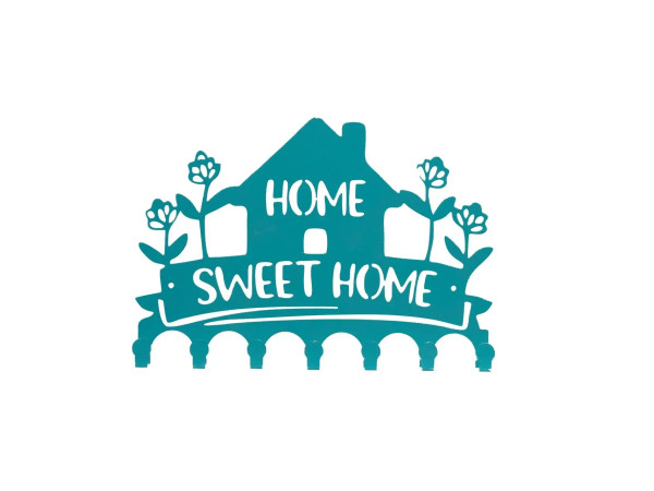 Ключниця настінна металічна 27х18.5см. Колір "бірюзовий" Home. Sweet Home 7 гачків