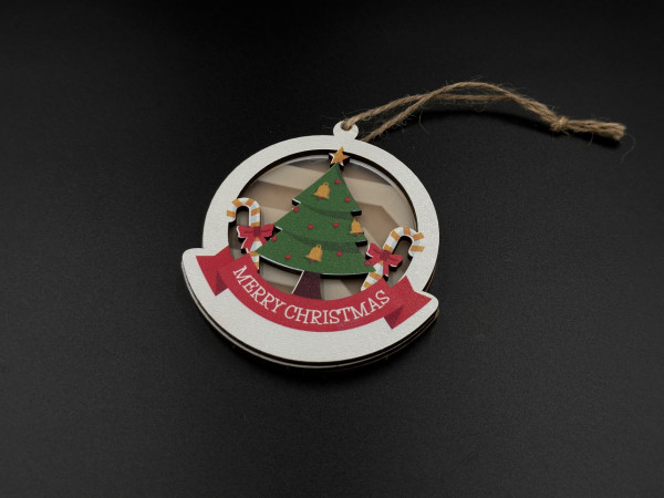 Дерев'яні новорічні іграшки з підсвічув. 90х10мм. Marry Christmas