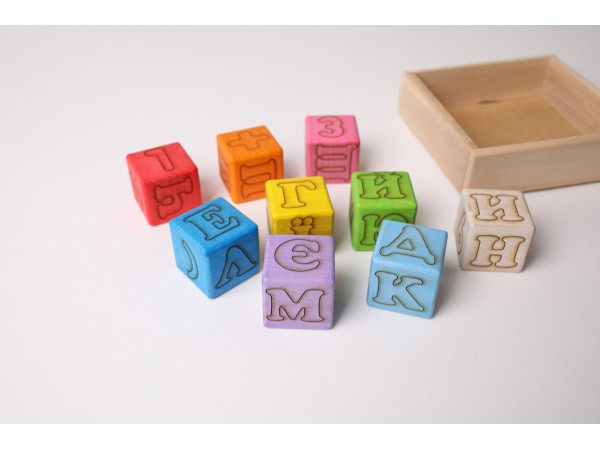 Детская игрушка. Кубики крашеные буквы+цифры (укр.) 4х4. Экопродукт. 9шт.