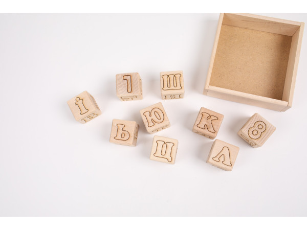 Детская игрушка. Кубики  буквы+цифры (укр.) 4х4. Экопродукт. 9шт.