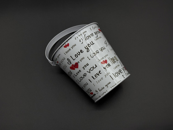 Декоративное ведерко для цветов металлическое Цвет I Love you. 10.7х10.5х7.6см