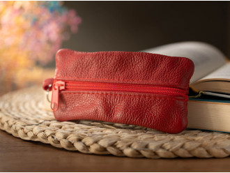 Ключниця шкіряна двостороння Червона 7,5х14,5см
