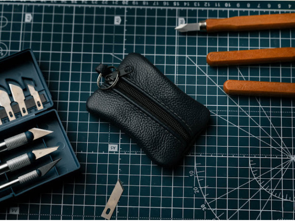 Ключниця шкіряна  Синя 7х10,5см
