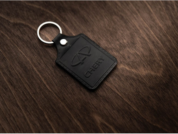 Брелок шкіряний. Chery. 43x65мм. Колір Чорний.