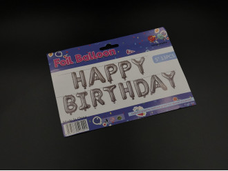 Надувні кульки HAPPY BIRTHDAY. Колір срібний. 29см