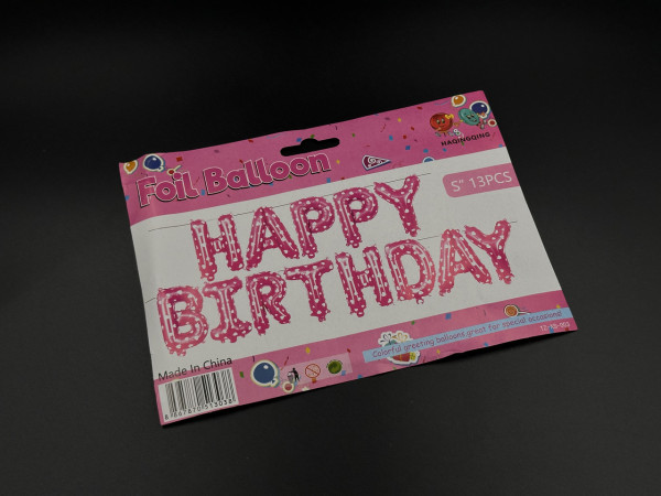 Надувні кульки HAPPY BIRTHDAY. Колір рожевий білі сердечка. 29см