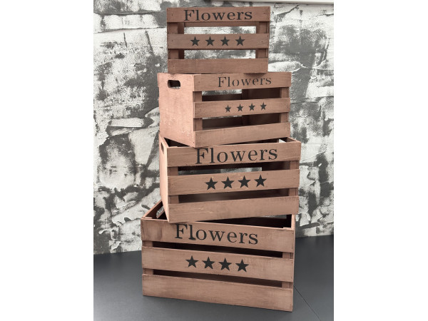 Деревянные корзинки ящики коричневого цвета "Flowers". 40х31х22см
