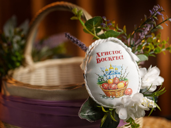 Тканинна підвіска Великодня кошик. 10х8см