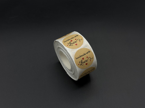 Наклейки 500 шт. Розмір 25мм. "handmade with love"