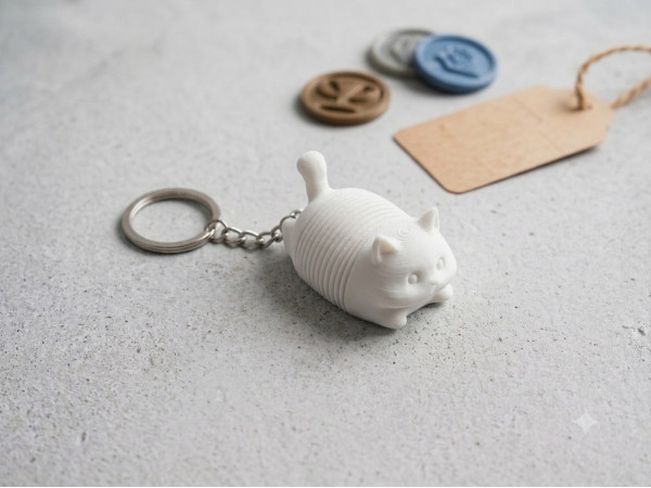 Брелок-підвіска для ключів, сумки, рюкзака 3D Котик. Колір білий. 55х30х30мм