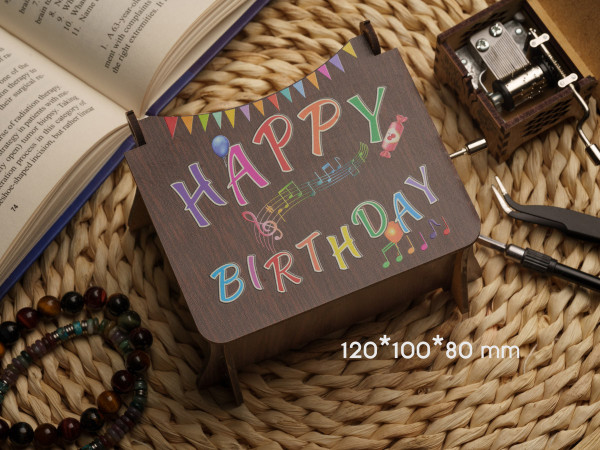 Музична скринька шарманка з темного дерева Happy Birthday 12х10х8см шкатулки з Днем народження