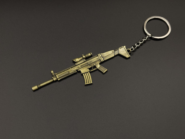 Брелок металевий штурмова гвинтівка FN SCAR L Колір "латунь" 12см
