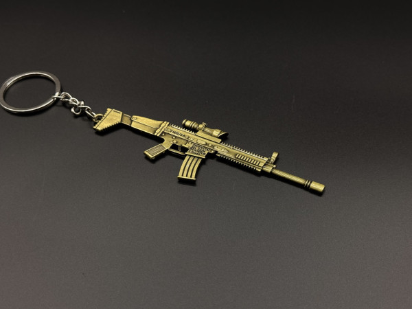 Брелок металевий штурмова гвинтівка FN SCAR L Колір "латунь" 12см