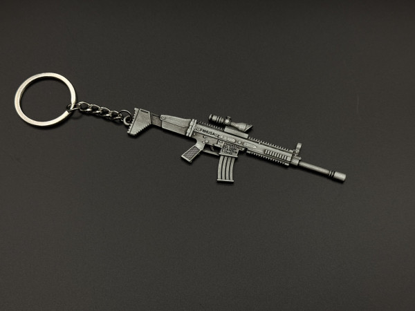 Брелок металевий штурмова гвинтівка FN SCAR L Колір "темне срібло" 12см