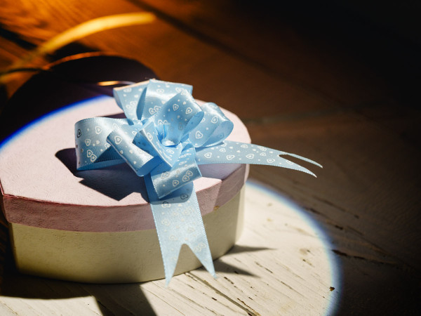 Бант подарунковий стрічковий на затяжках для пакування подарунків і декору Колір блакитний. 5х8 см