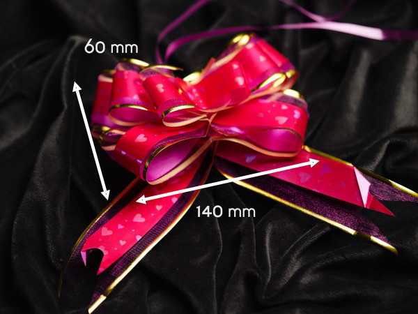 Бант для упаковки подарунків на затяжках декоративний Колір рожевий. 6х14 см