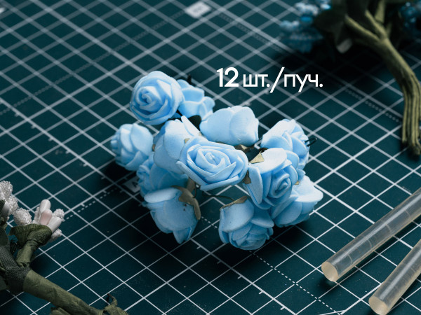 Троянда з дротом поліуретанова блакитна 12шт/пучок для рукоділля, хобі, декору