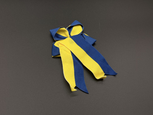 Патріотична брошка ручної роботи у синьо жовтих кольорах 12х7см.
